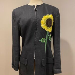 Vintage Emanuel Ungaro Black Blazer with bead sunflower